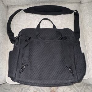 Moby Quilted Black Baby Diaper Bag Adjustable Strap Inner Outer Pockets